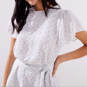 LOFT Petite Dotted Flutter Tie Waist Blouse